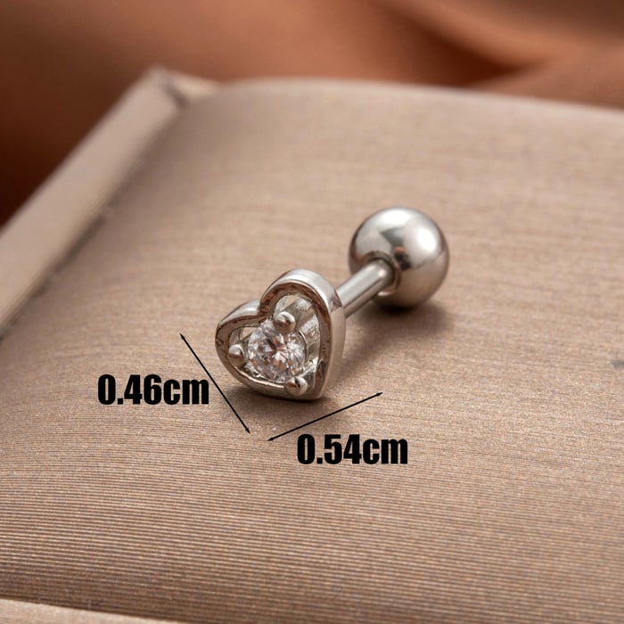 1 Piece Simple Series Classic Heart Titanium Steel Silver Color Material Zircon Women's Stud Earrings 